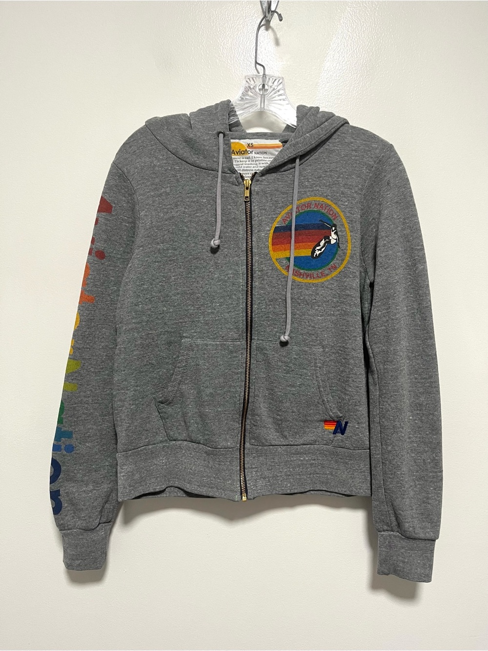 Aviator Nation Full Zip Venice Hoodie Gray Logo Surfer Hippie Californian XS